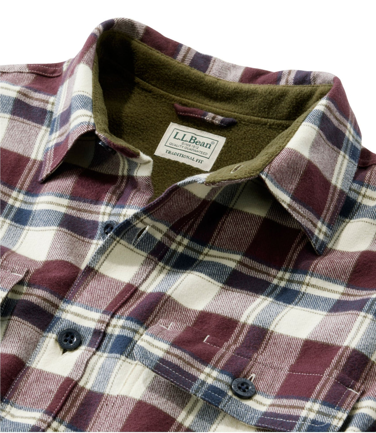 L.L.Bean Men's Fleece-Lined Flannel Shirt, Traditional Fit, Plaid Chalk Blue