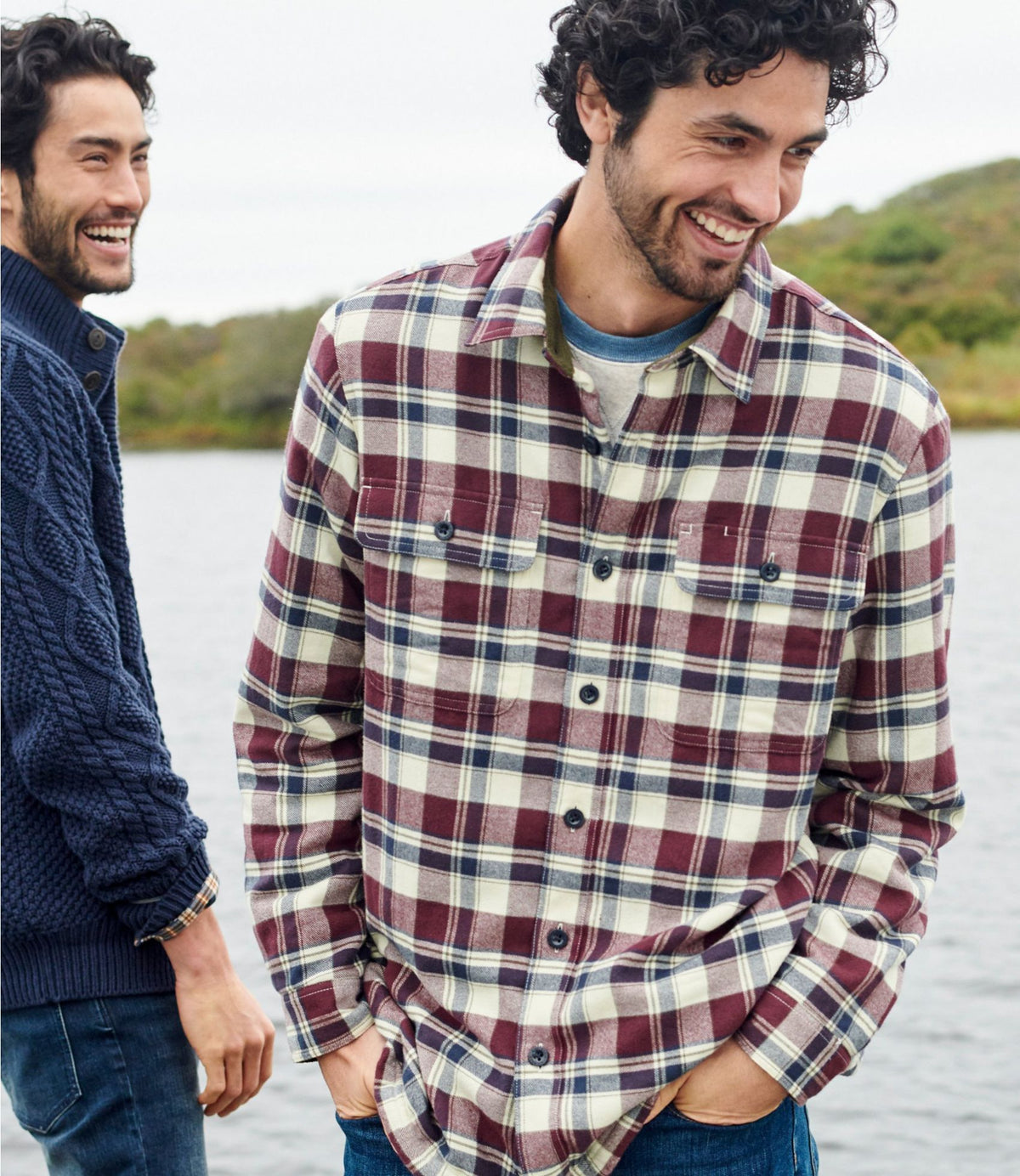 L.L.Bean Men's Fleece-Lined Flannel Shirt, Traditional Fit, Plaid Chalk Blue