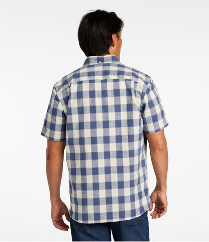 L.L.Bean Men's Comfort Stretch® Chambray Shirt, Slightly Fitted Untucked Fit, Short-Sleeve, Plaid Vintage Indigo