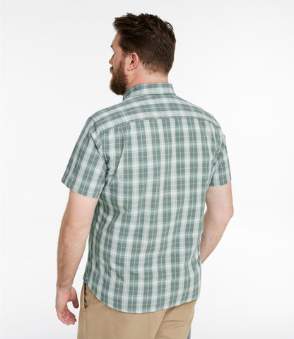 L.L.Bean Men's Comfort Stretch® Chambray Shirt, Slightly Fitted Untucked Fit, Short-Sleeve, Plaid Vintage Indigo