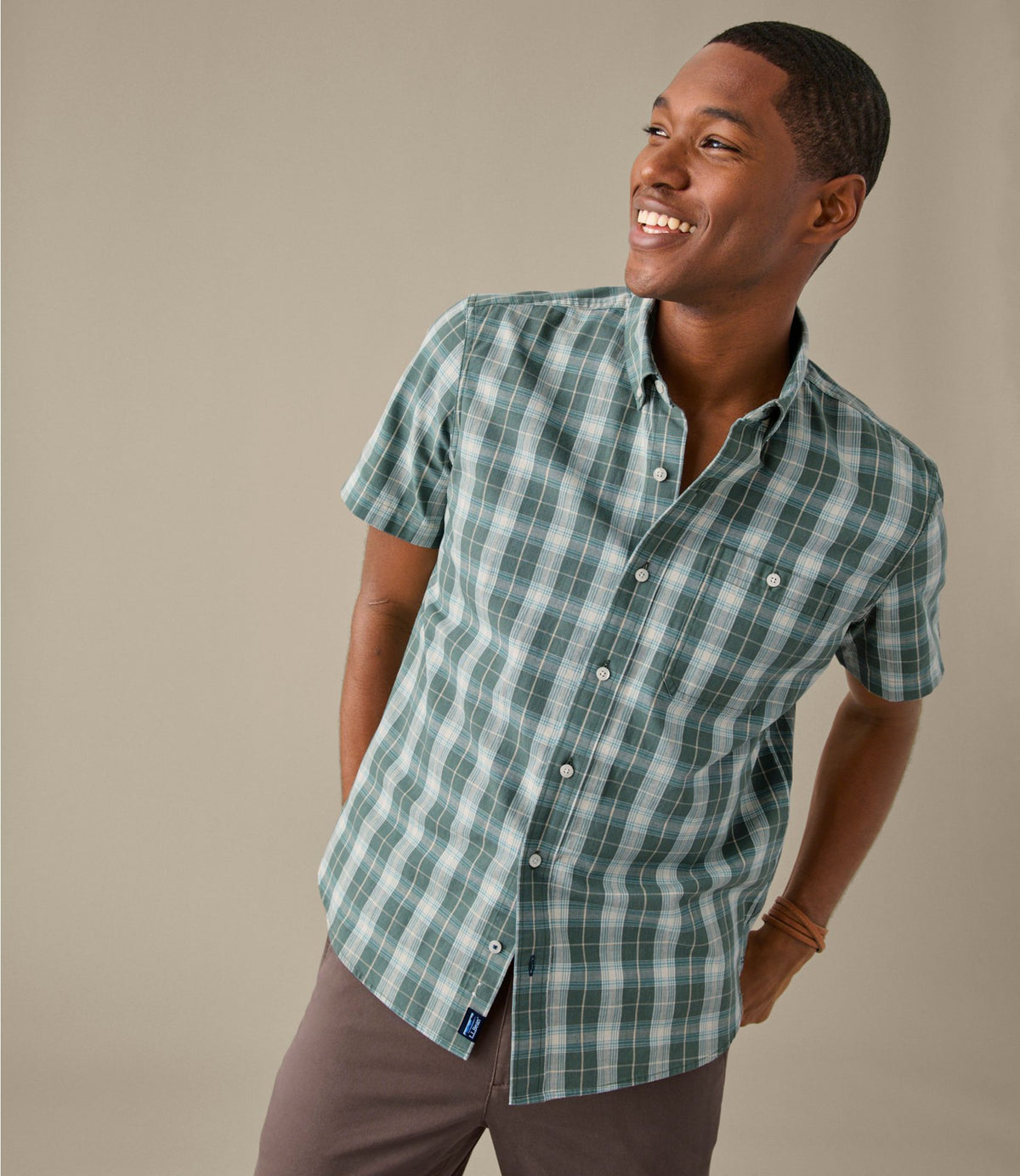 L.L.Bean Men's Comfort Stretch® Chambray Shirt, Slightly Fitted Untucked Fit, Short-Sleeve, Plaid Vintage Indigo