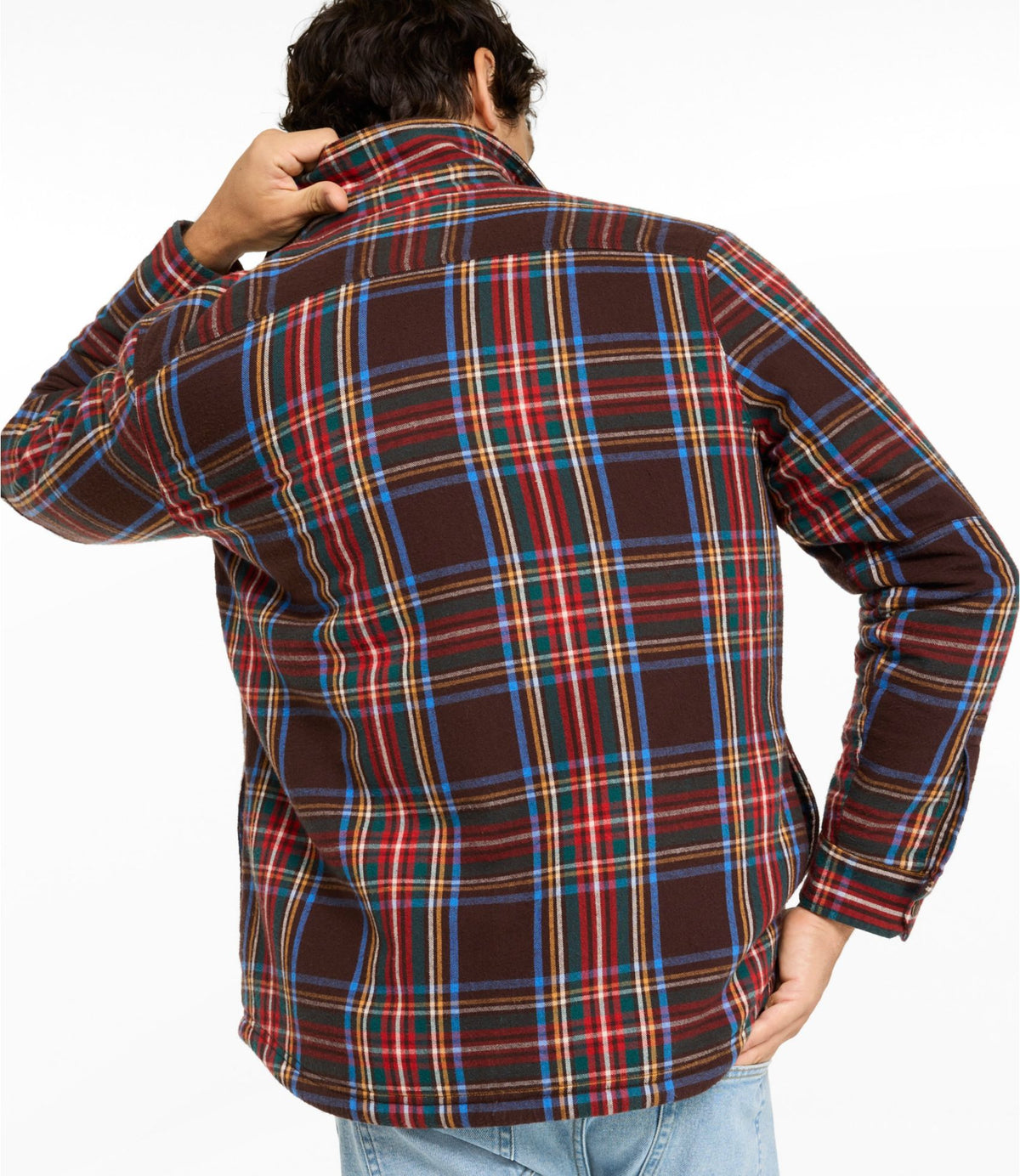 L.L.Bean Men's Sherpa-Lined Scotch Plaid Shirt, Slightly Fitted Deepest Brown Stewart