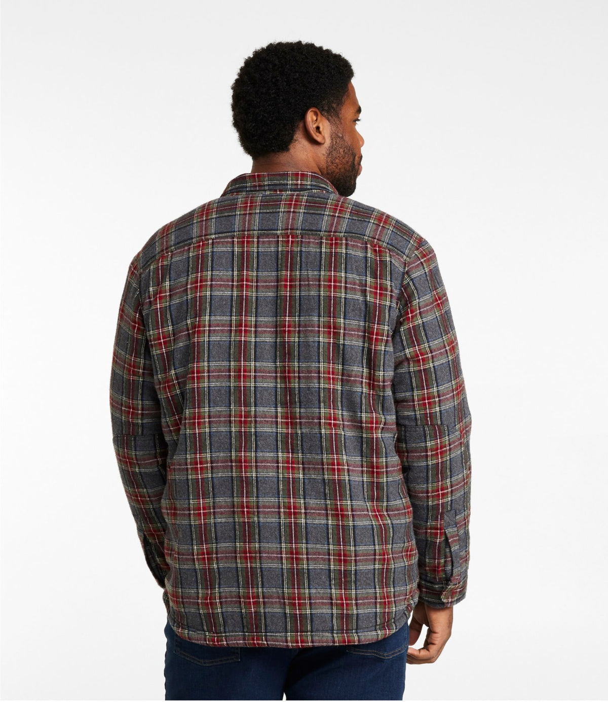 L.L.Bean Men's Sherpa-Lined Scotch Plaid Shirt, Slightly Fitted Deepest Brown Stewart