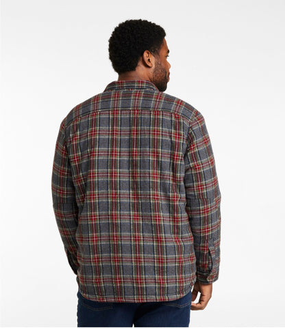 L.L.Bean Men's Sherpa-Lined Scotch Plaid Shirt, Slightly Fitted Deepest Brown Stewart