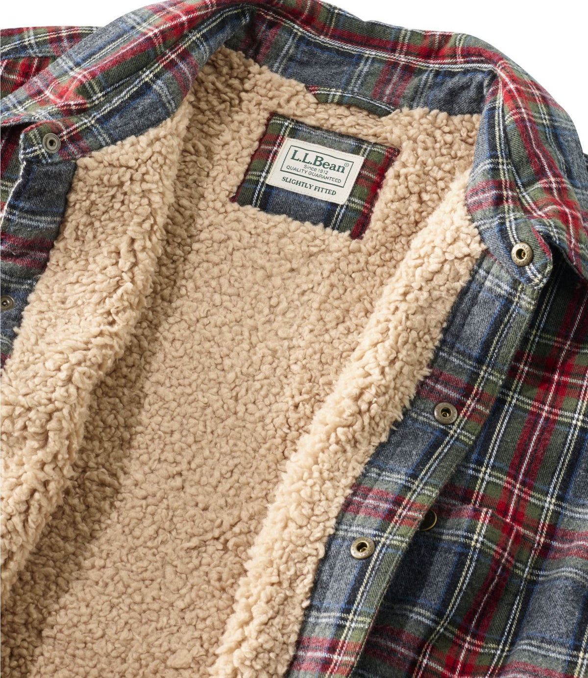 L.L.Bean Men's Sherpa-Lined Scotch Plaid Shirt, Slightly Fitted Deepest Brown Stewart
