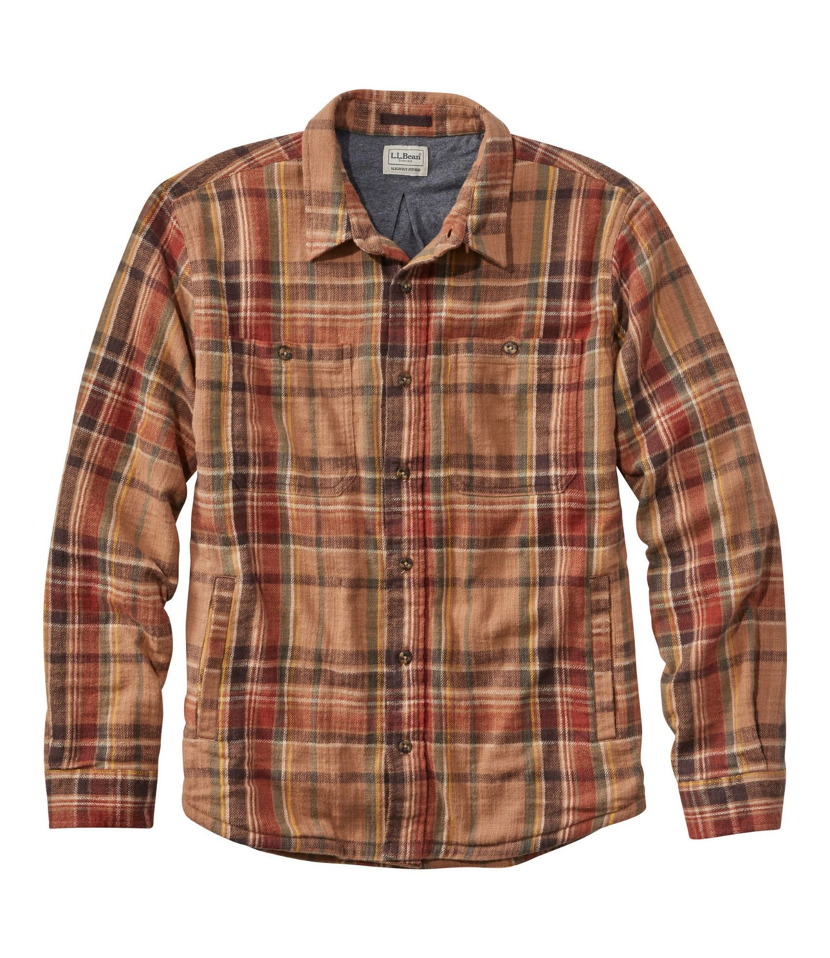 L.L.Bean Men's 1912 Field Flannel Shirt, Lined, Slightly Fitted Untucked Fit, Plaid Toasted Coconut
