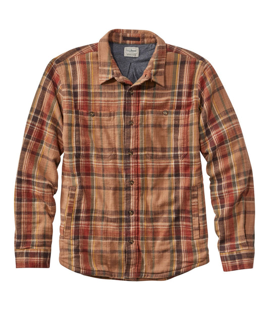 L.L.Bean Men's 1912 Field Flannel Shirt, Lined, Slightly Fitted Untucked Fit, Plaid Toasted Coconut