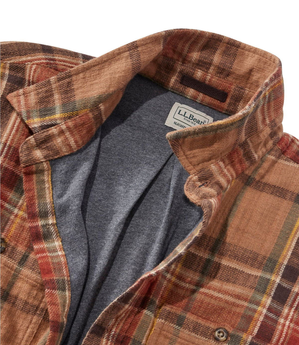 L.L.Bean Men's 1912 Field Flannel Shirt, Lined, Slightly Fitted Untucked Fit, Plaid Toasted Coconut