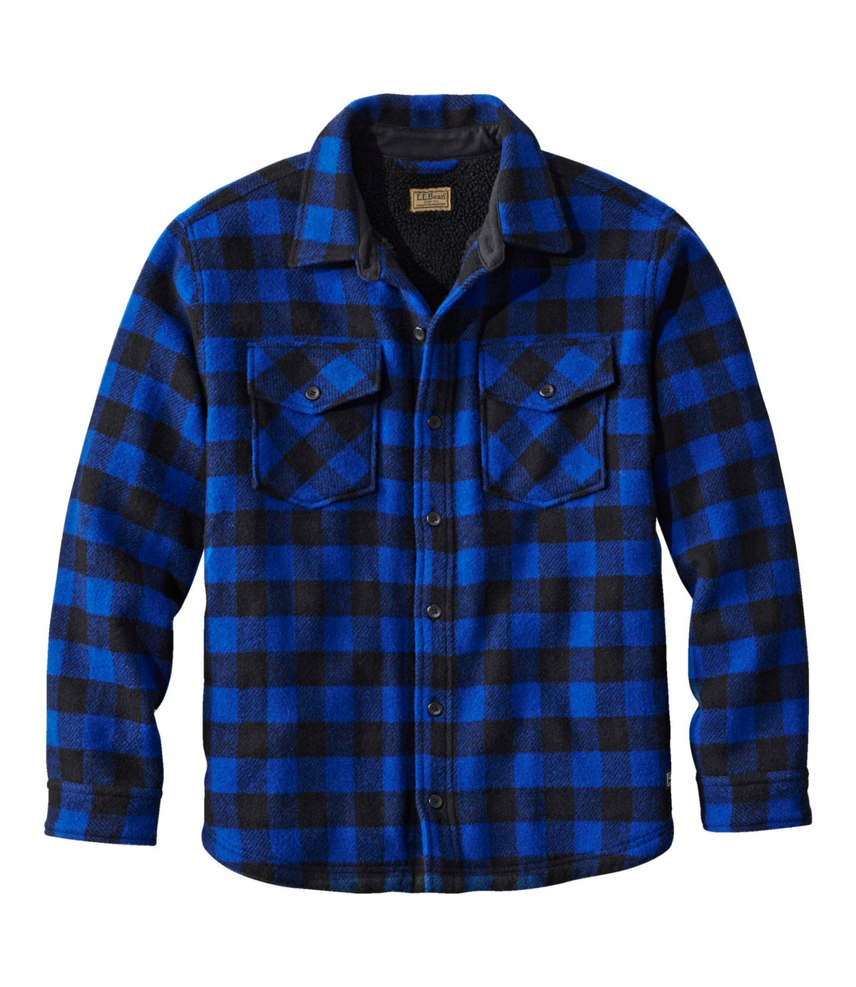 L.L.Bean Men's Maine Guide Sherpa Lined Wool Shirt Cobalt/Black