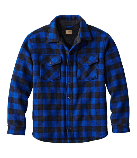 L.L.Bean Men's Maine Guide Sherpa Lined Wool Shirt Cobalt/Black