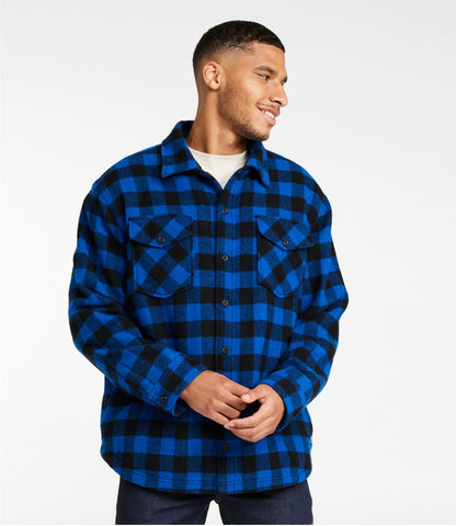 L.L.Bean Men's Maine Guide Sherpa Lined Wool Shirt Cobalt/Black