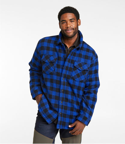 L.L.Bean Men's Maine Guide Sherpa Lined Wool Shirt Cobalt/Black