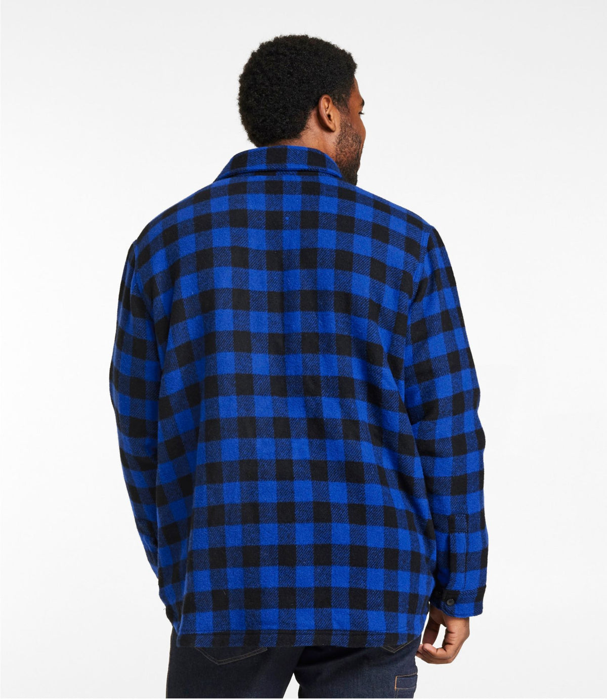 L.L.Bean Men's Maine Guide Sherpa Lined Wool Shirt Cobalt/Black