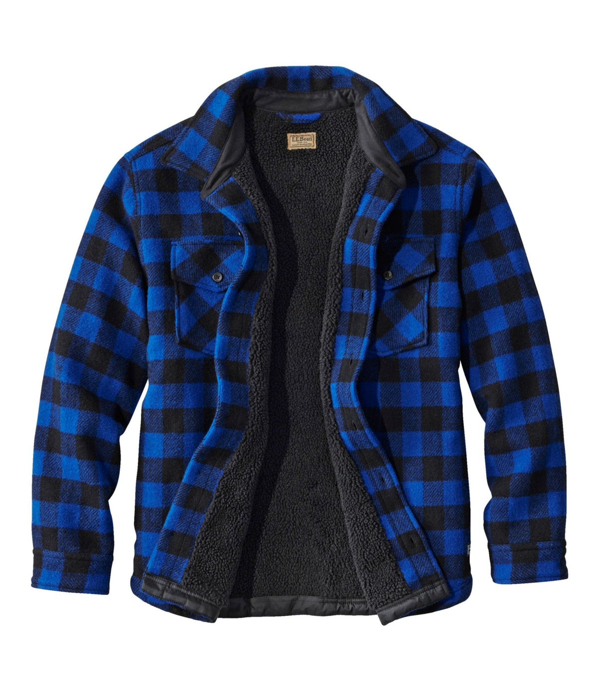 L.L.Bean Men's Maine Guide Sherpa Lined Wool Shirt Cobalt/Black