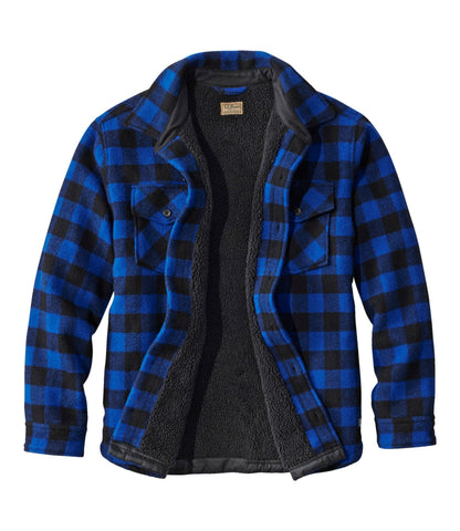 L.L.Bean Men's Maine Guide Sherpa Lined Wool Shirt Cobalt/Black