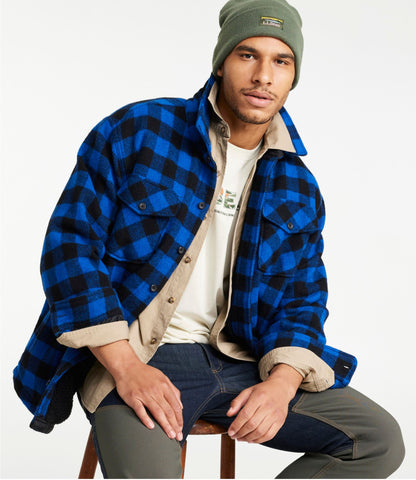 L.L.Bean Men's Maine Guide Sherpa Lined Wool Shirt Cobalt/Black