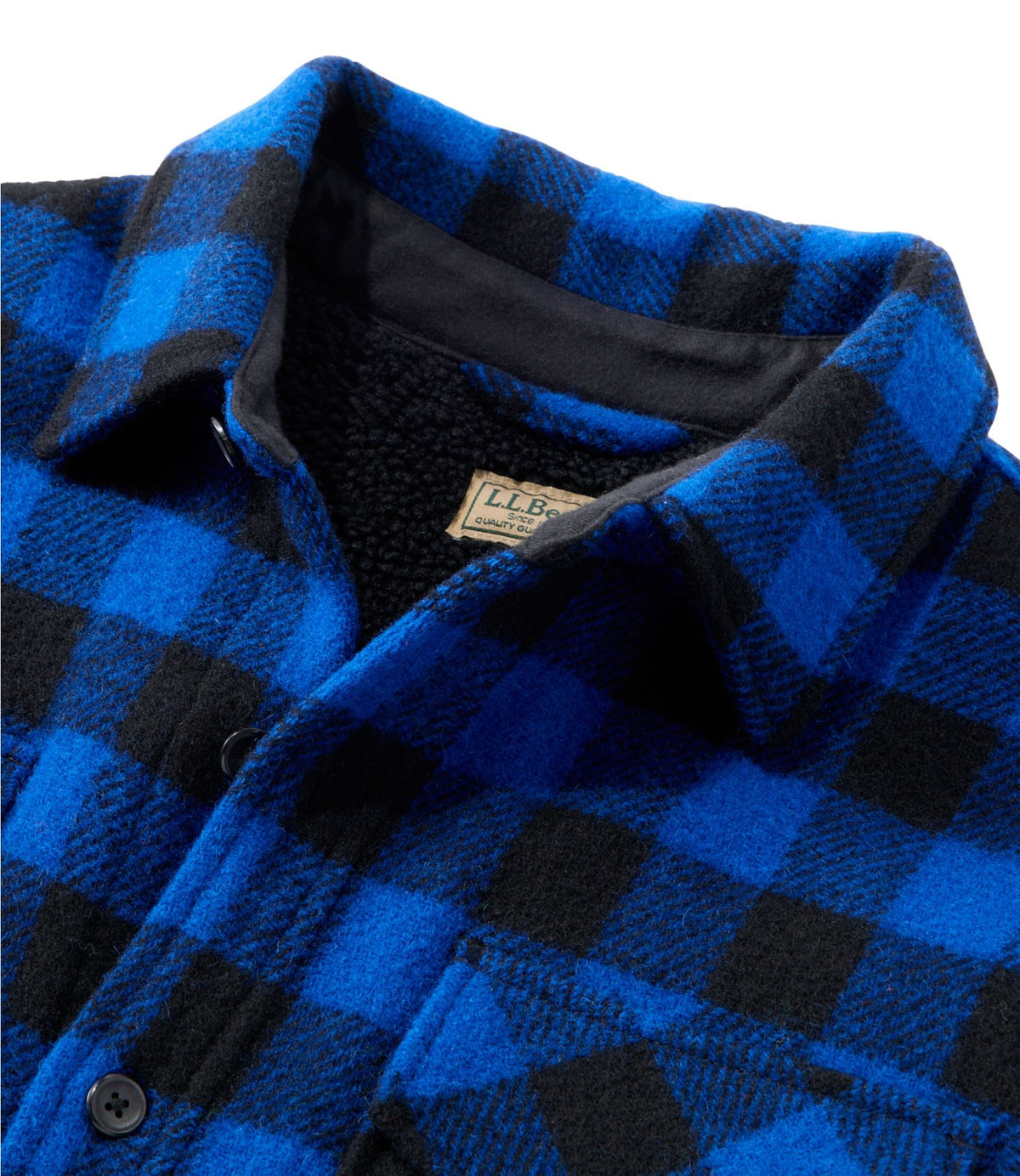 L.L.Bean Men's Maine Guide Sherpa Lined Wool Shirt Cobalt/Black