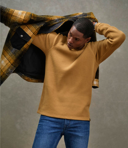 L.L.Bean Men's Signature Mixed Media Fleece Shirt Jacket, Plaid Black Slate/Dark Amber