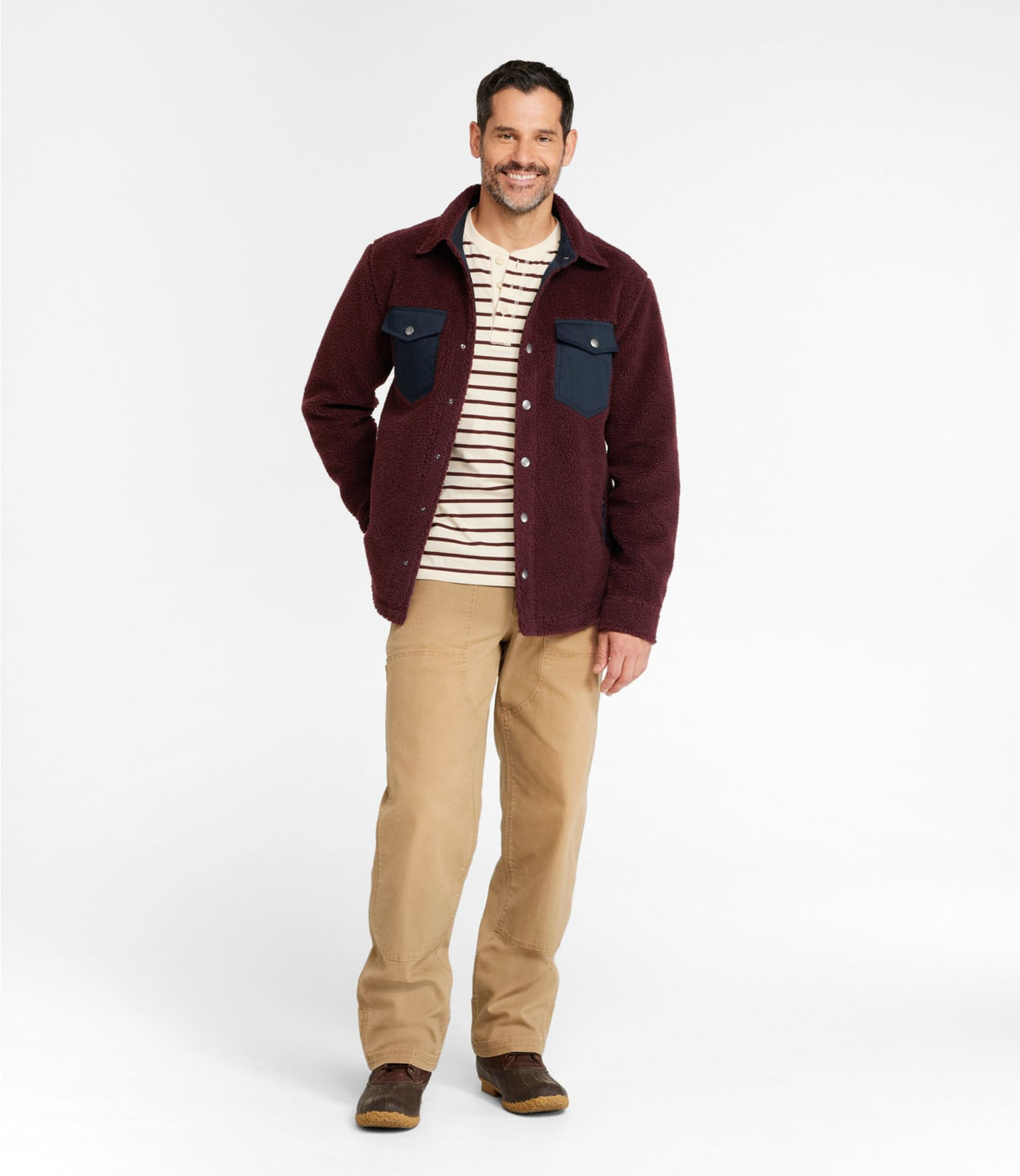 L.L.Bean Men's Signature Mixed Media Fleece Shirt Jacket Currant