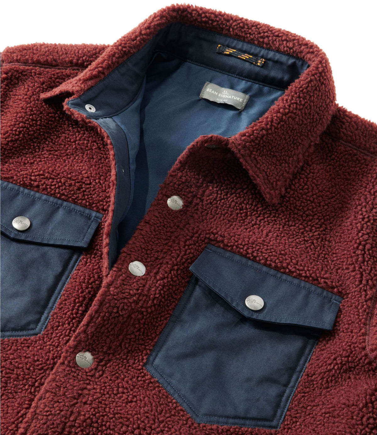L.L.Bean Men's Signature Mixed Media Fleece Shirt Jacket Currant