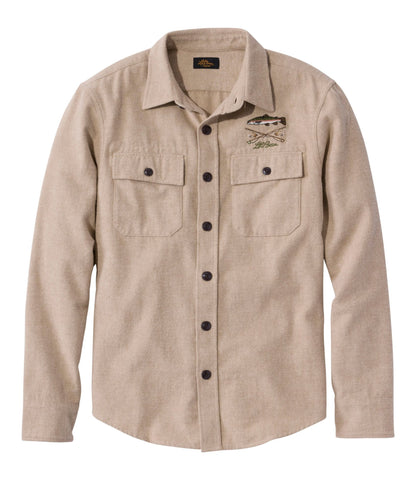 L.L.Bean Men's Signature 1933 Chamois Cloth Shirt, Slim Fit, Pattern Camel Brown Embroidery