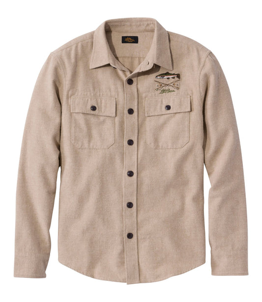 L.L.Bean Men's Signature 1933 Chamois Cloth Shirt, Slim Fit, Pattern Camel Brown Embroidery