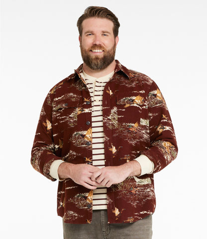 L.L.Bean Men's Signature 1933 Chamois Cloth Shirt, Slim Fit, Pattern Camel Brown Embroidery