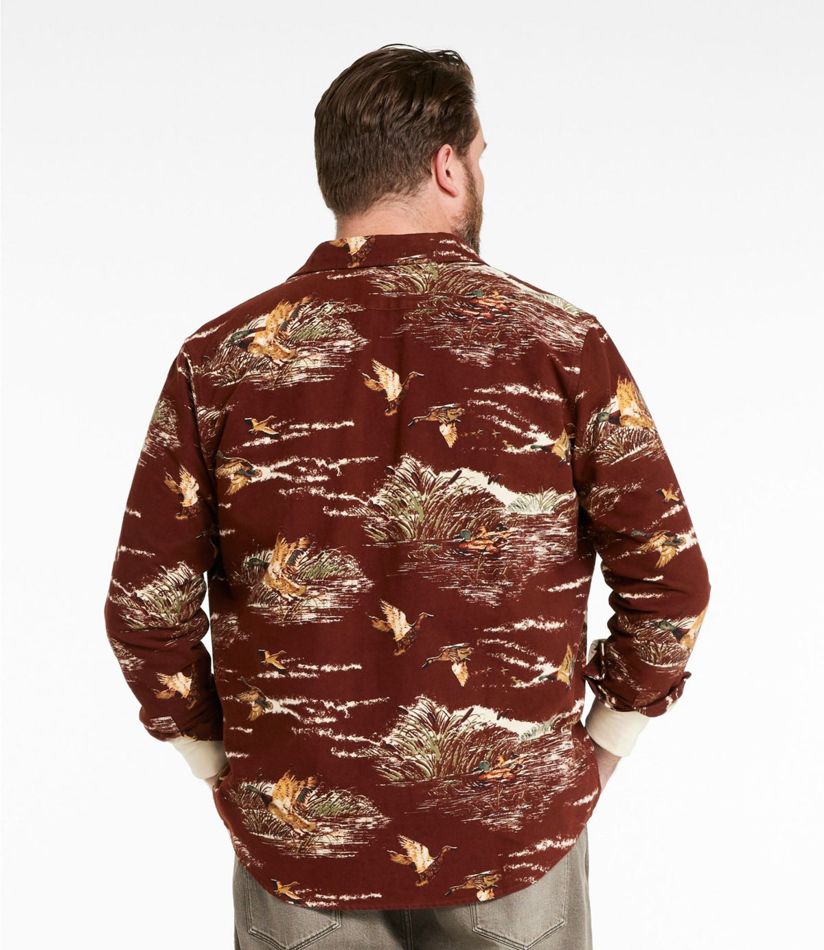 L.L.Bean Men's Signature 1933 Chamois Cloth Shirt, Slim Fit, Pattern Camel Brown Embroidery