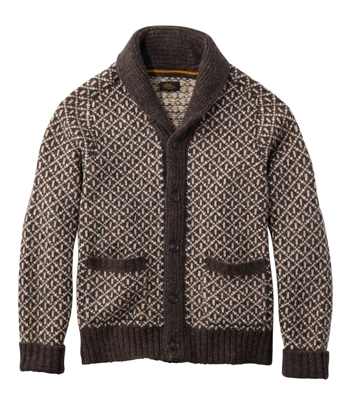 L.L.Bean Men's Signature 1980 Matinicus Rock Sweater, Cardigan Deepest Brown Birdseye