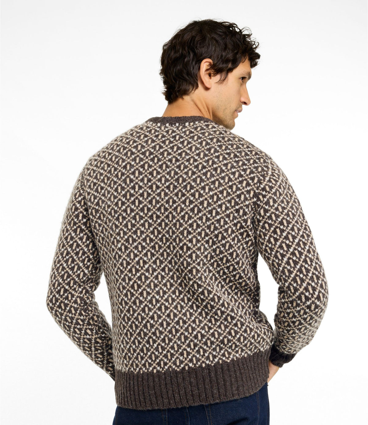 L.L.Bean Men's Signature 1980 Matinicus Rock Sweater, Crewneck Deepest Brown Birdseye