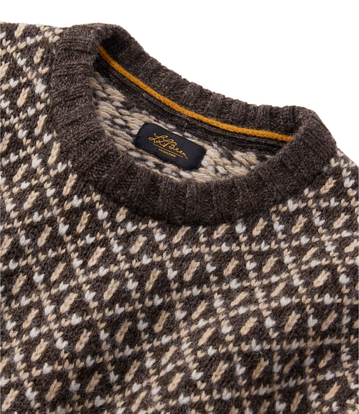 L.L.Bean Men's Signature 1980 Matinicus Rock Sweater, Crewneck Deepest Brown Birdseye