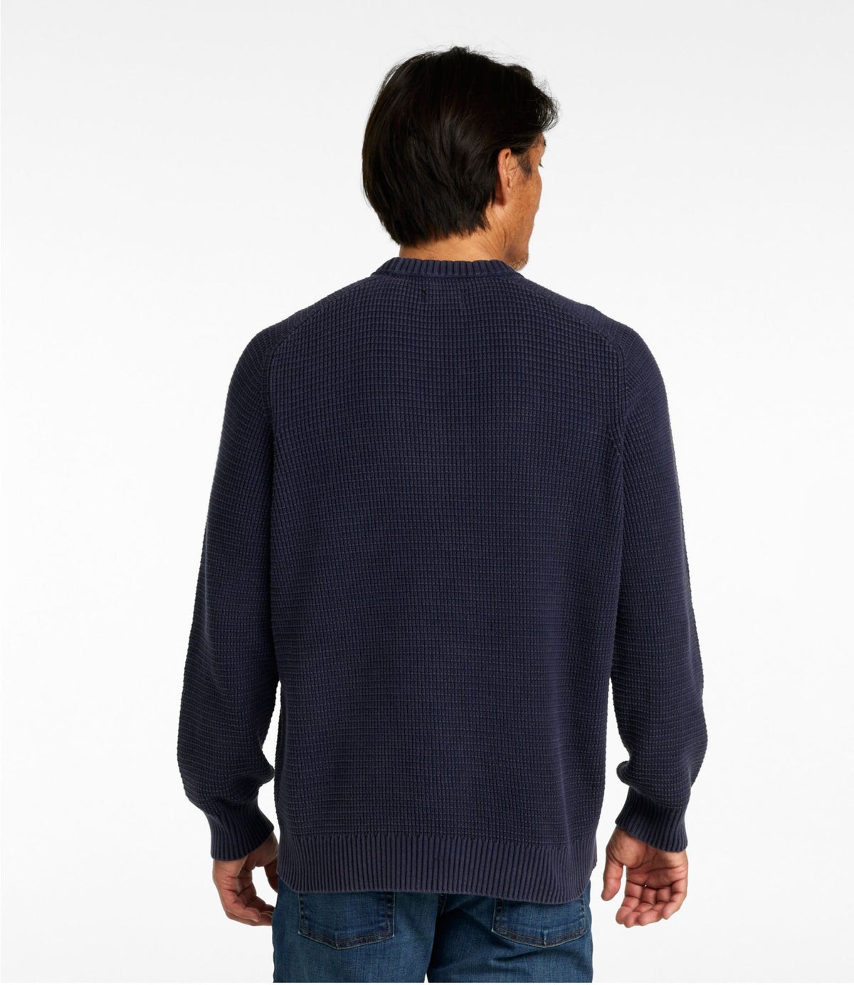 L.L.Bean Men's Sunwashed Textured Cotton Sweater, Crewneck Classic Navy