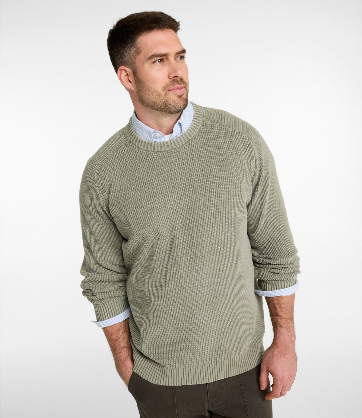 L.L.Bean Men's Sunwashed Textured Cotton Sweater, Crewneck Classic Navy