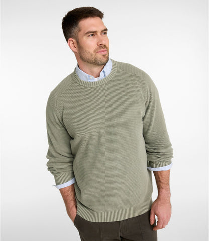 L.L.Bean Men's Sunwashed Textured Cotton Sweater, Crewneck Classic Navy
