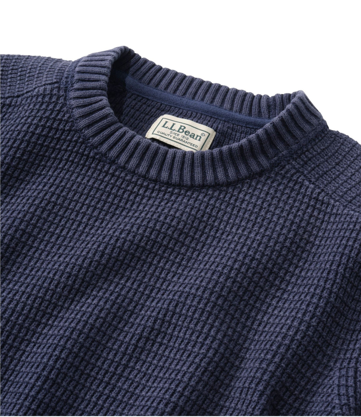 L.L.Bean Men's Sunwashed Textured Cotton Sweater, Crewneck Classic Navy