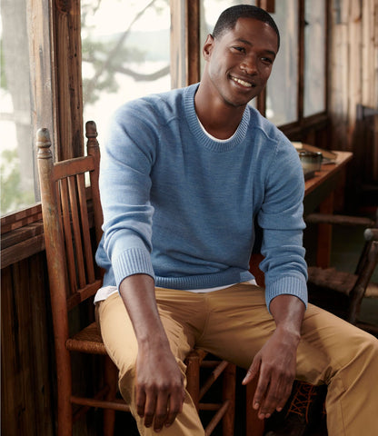 L.L.Bean Men's Essential Merino Sweater, Crewneck Deep Blue Heather