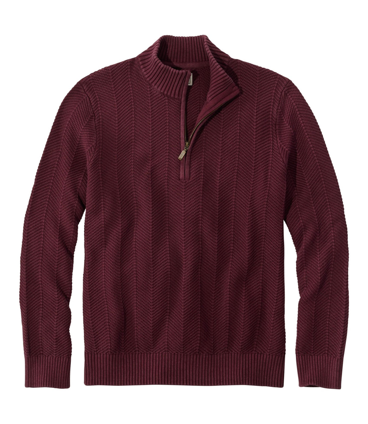 L.L.Bean Men's Sunwashed Textured Cotton Sweater, Herringbone 1/4 Zip Fig