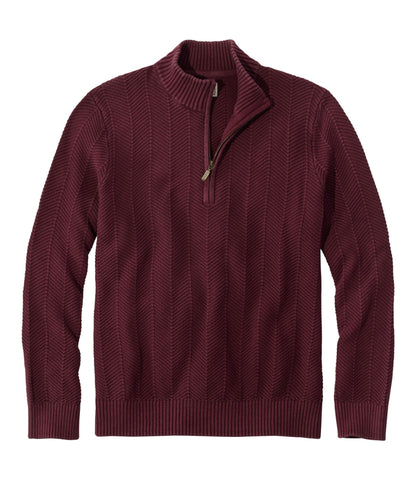 L.L.Bean Men's Sunwashed Textured Cotton Sweater, Herringbone 1/4 Zip Fig