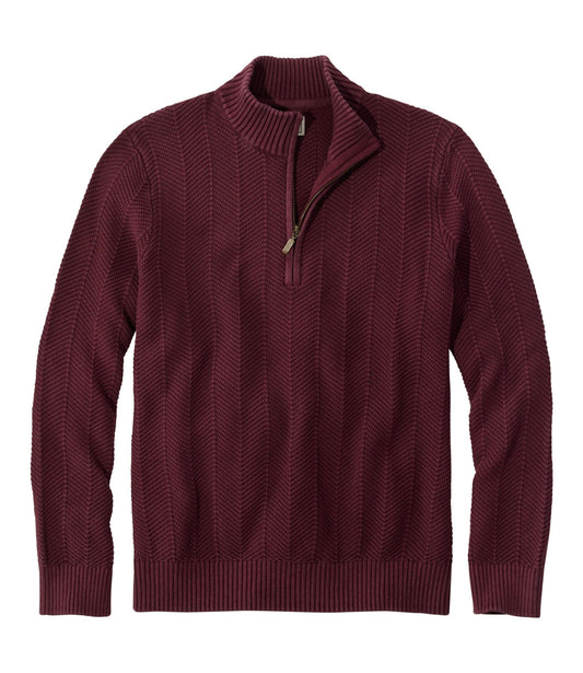 L.L.Bean Men's Sunwashed Textured Cotton Sweater, Herringbone 1/4 Zip Fig