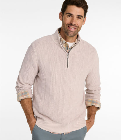 L.L.Bean Men's Sunwashed Textured Cotton Sweater, Herringbone 1/4 Zip Fig