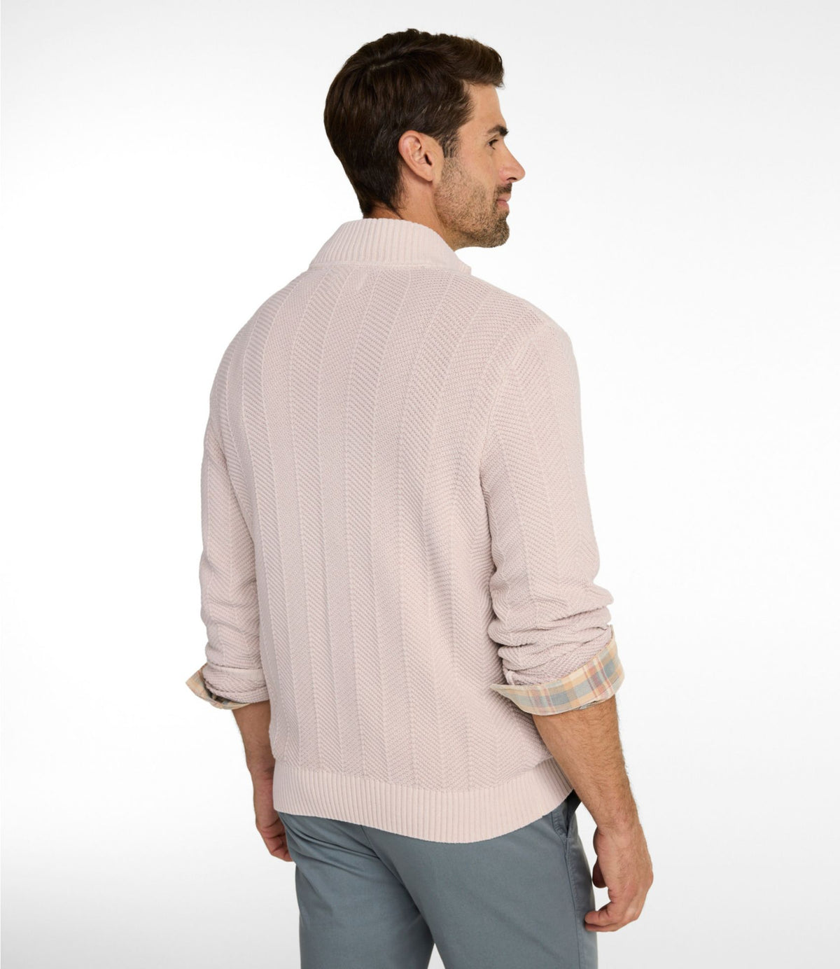 L.L.Bean Men's Sunwashed Textured Cotton Sweater, Herringbone 1/4 Zip Fig