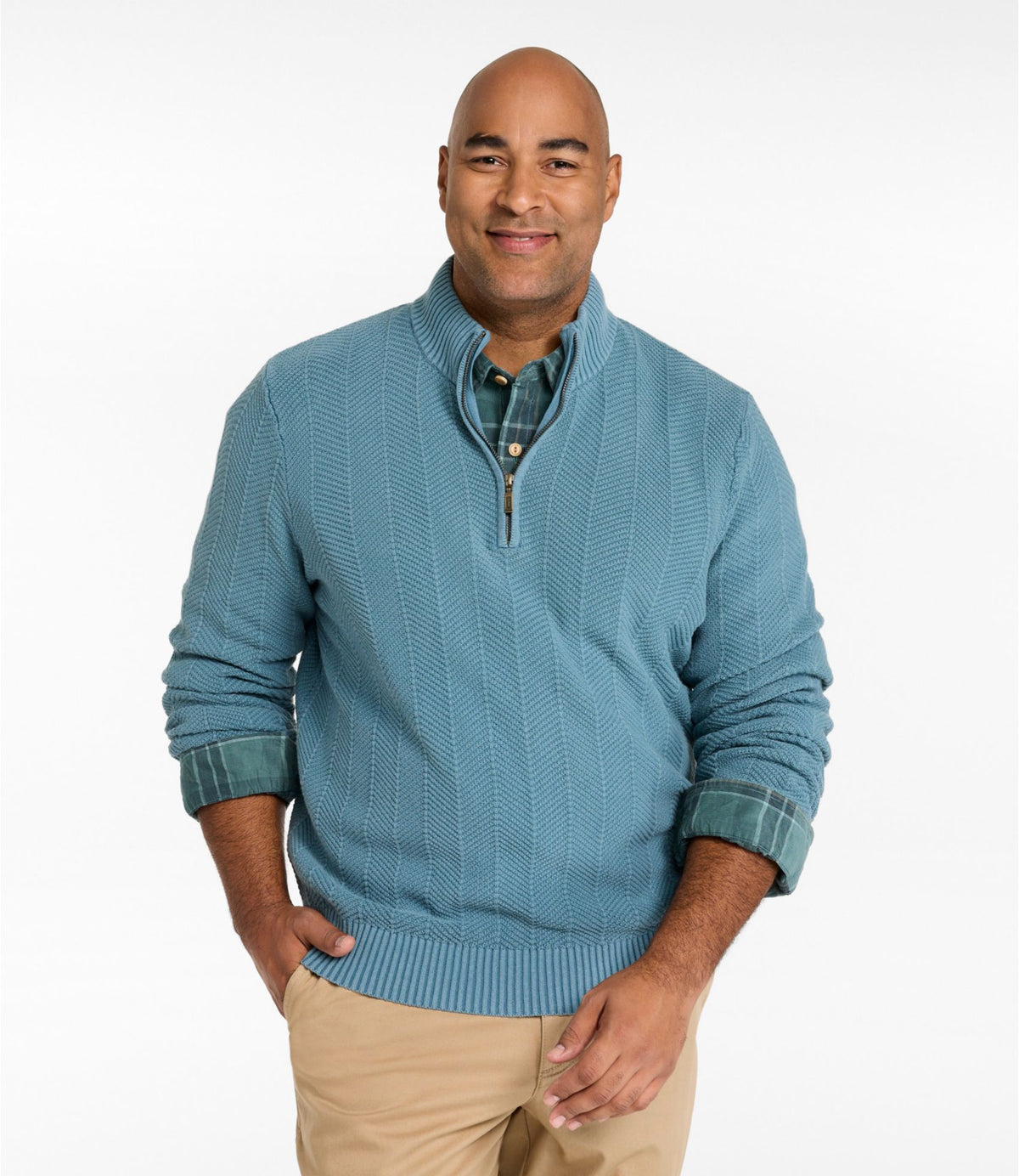 L.L.Bean Men's Sunwashed Textured Cotton Sweater, Herringbone 1/4 Zip Fig