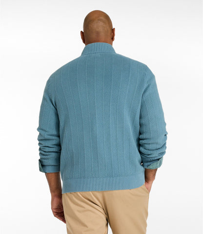 L.L.Bean Men's Sunwashed Textured Cotton Sweater, Herringbone 1/4 Zip Fig