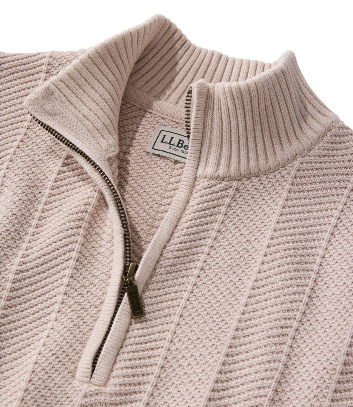L.L.Bean Men's Sunwashed Textured Cotton Sweater, Herringbone 1/4 Zip Fig