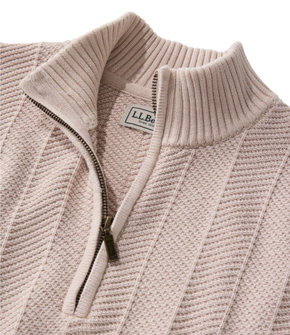 L.L.Bean Men's Sunwashed Textured Cotton Sweater, Herringbone 1/4 Zip Fig