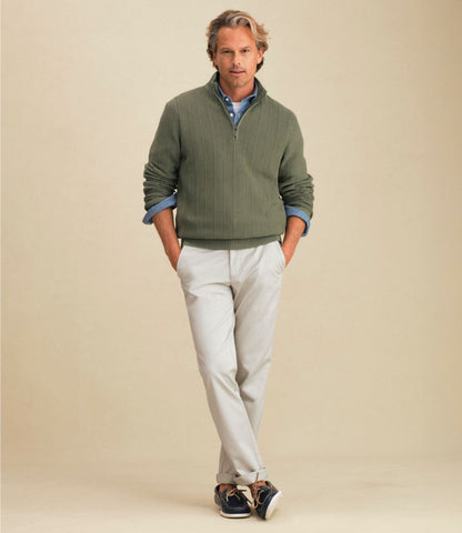 L.L.Bean Men's Sunwashed Textured Cotton Sweater, Herringbone 1/4 Zip Fig