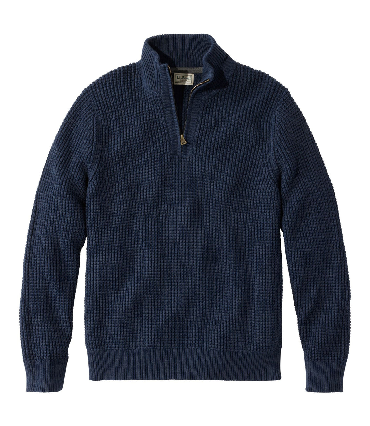 L.L.Bean Men's Organic Cotton Waffle Sweater, Quarter Zip Carbon Navy