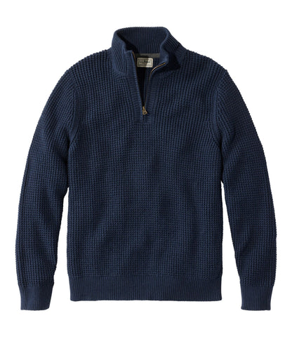 L.L.Bean Men's Organic Cotton Waffle Sweater, Quarter Zip Carbon Navy