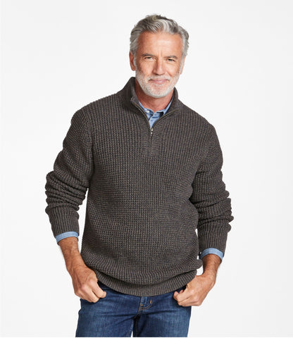 L.L.Bean Men's Organic Cotton Waffle Sweater, Quarter Zip Carbon Navy