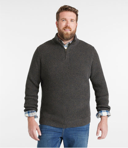 L.L.Bean Men's Organic Cotton Waffle Sweater, Quarter Zip Carbon Navy